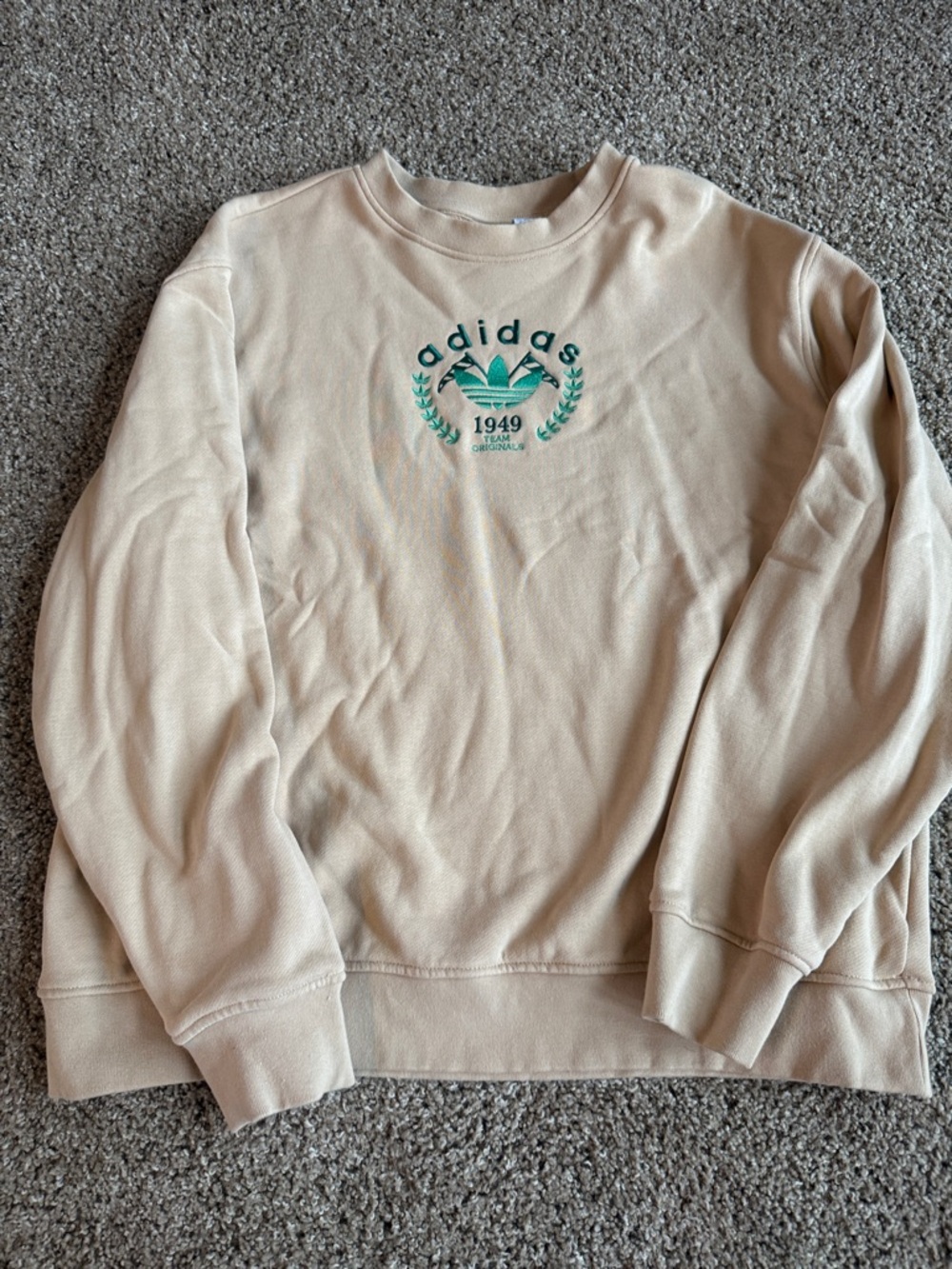 adidas Beige Crewneck Sweatshirt with Green Logo